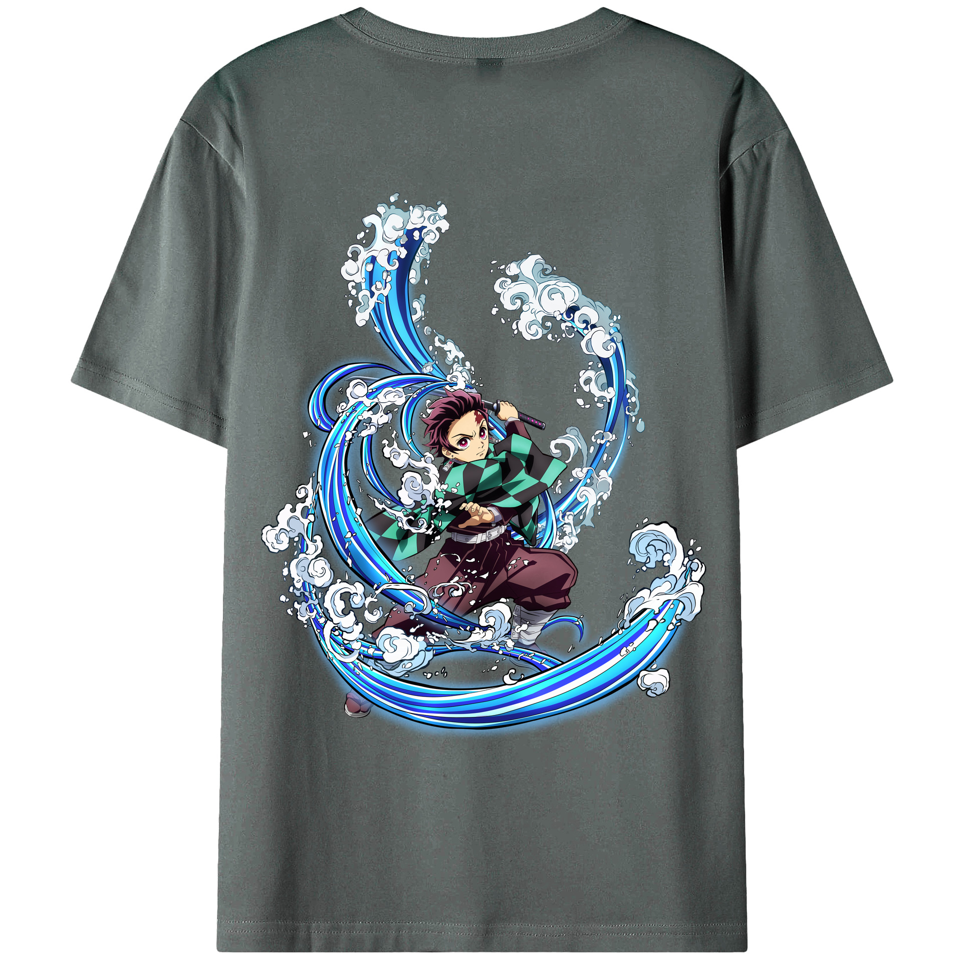 （画像用） 鬼滅の刃 竈門 炭治郎／かまど たんじろう Kamado Tanjirou 綿100％ メンズ半袖Tシャツ（バックプリント） 通気性